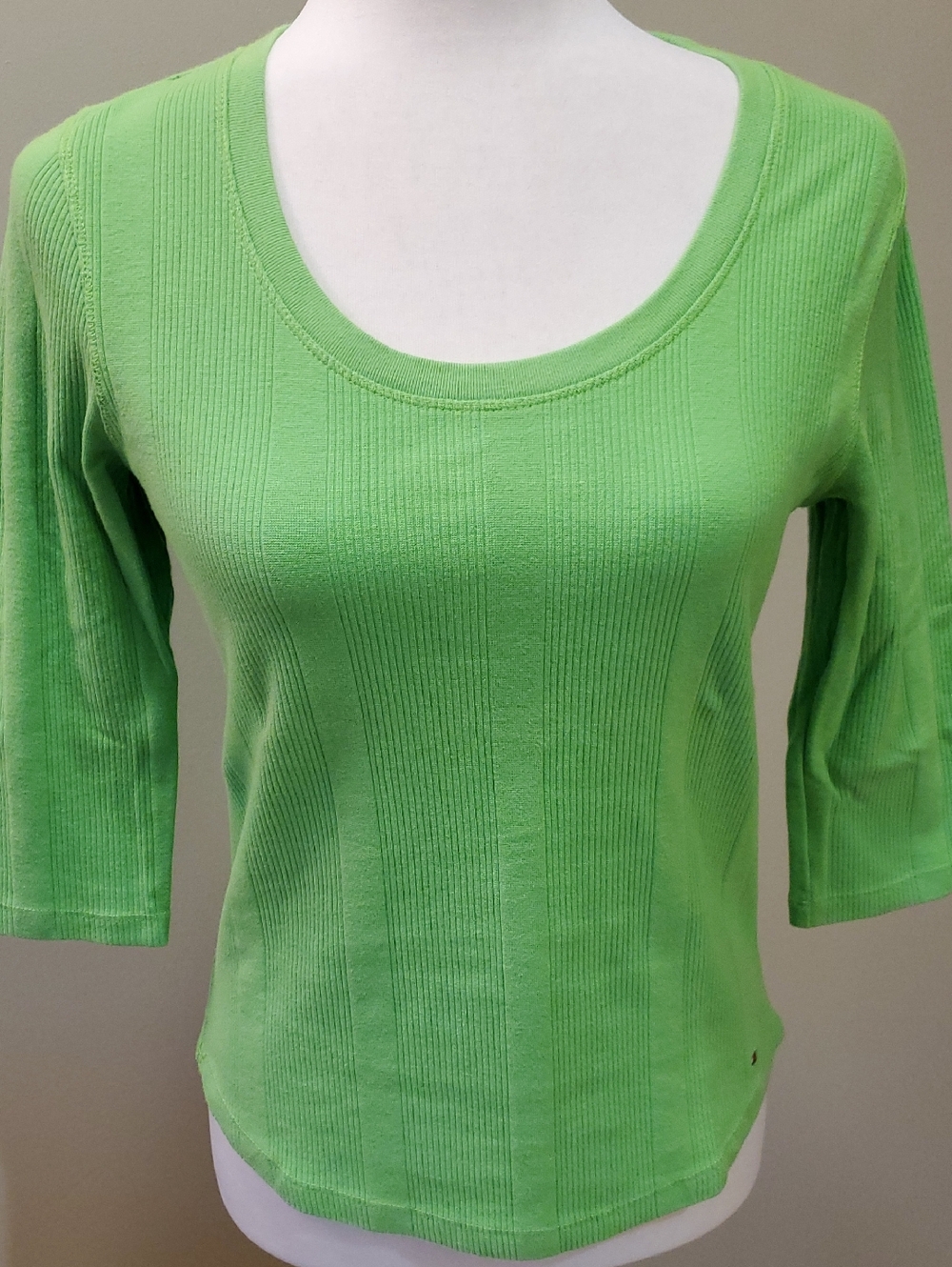 Lime Green Ribbed Scoop Neck Knit Top